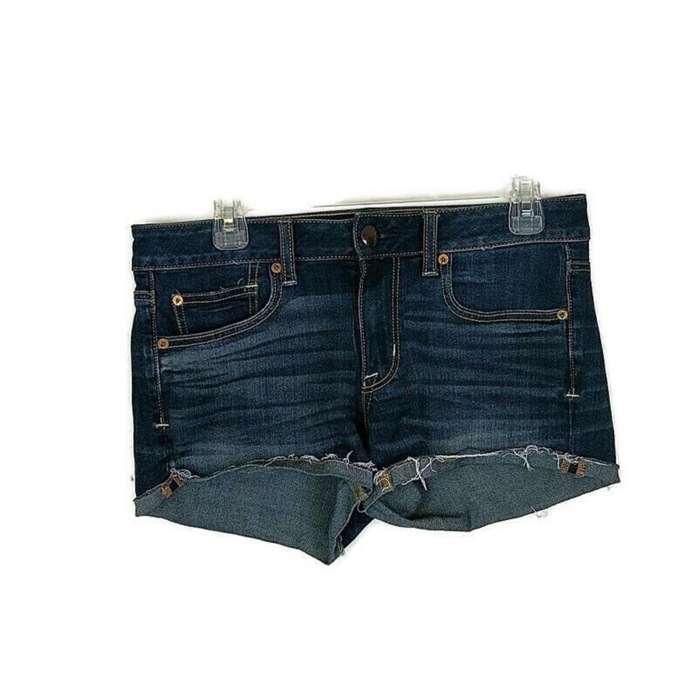 American Eagle Outfitters Women 6 Shorts Blue Denim Dark Wash Frayed Roll Cuff